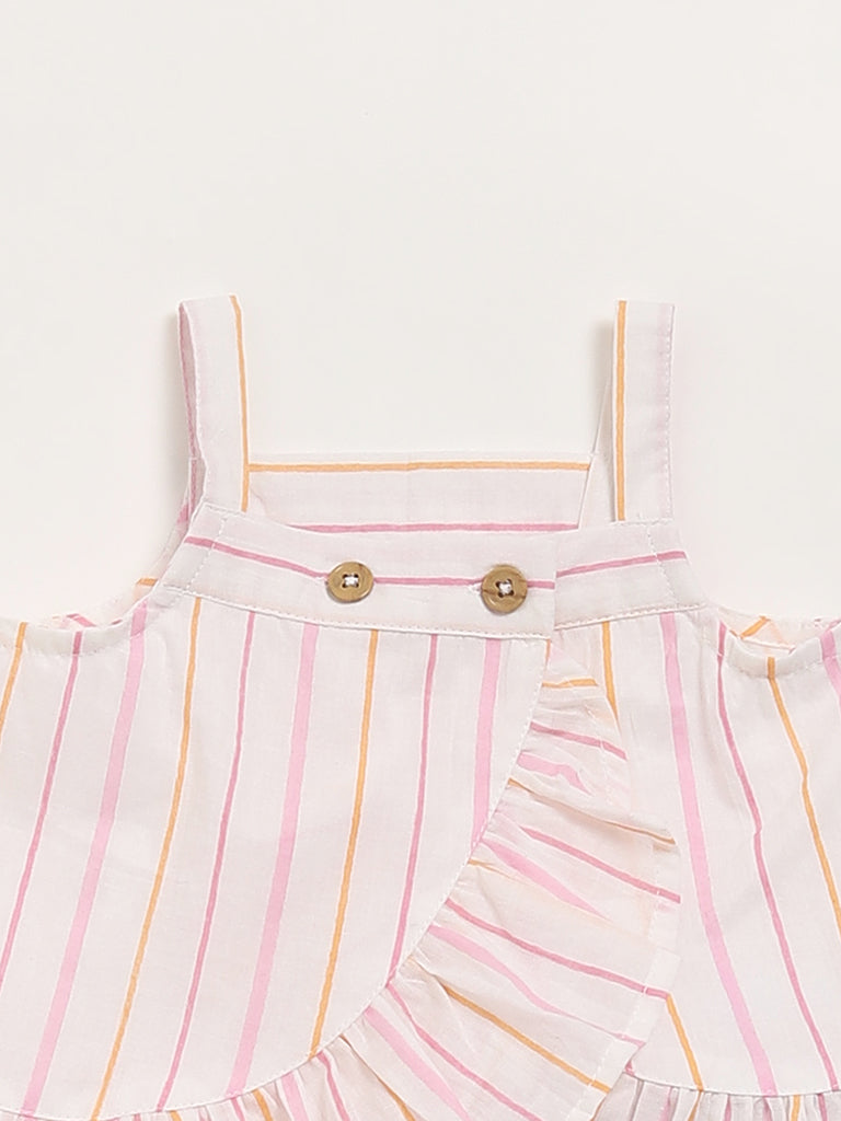 HOP Baby White Striped Top & Shorts Set