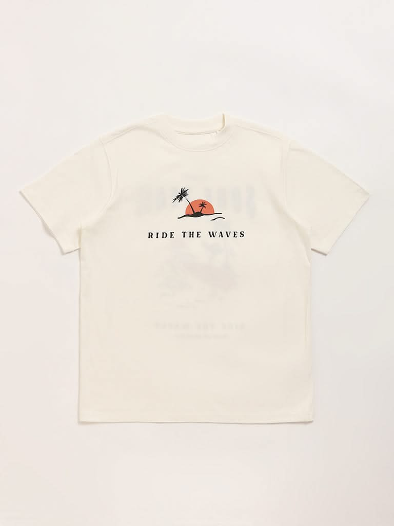 Y&F Kids Off-White Printed T-Shirt