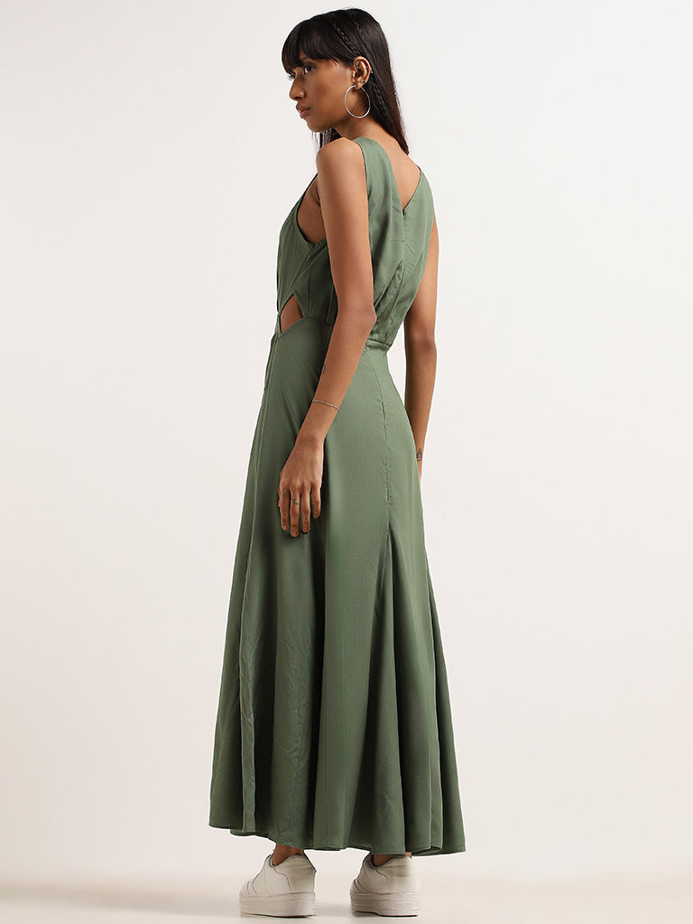 Bombay Paisley Green Embroidered Cotton Maxi Dress