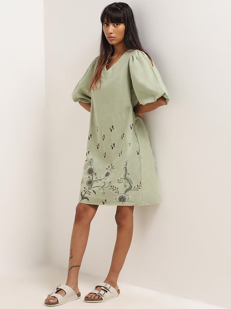 Bombay Paisley Green Cotton Straight Dress