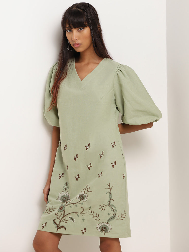 Bombay Paisley Green Cotton Straight Dress