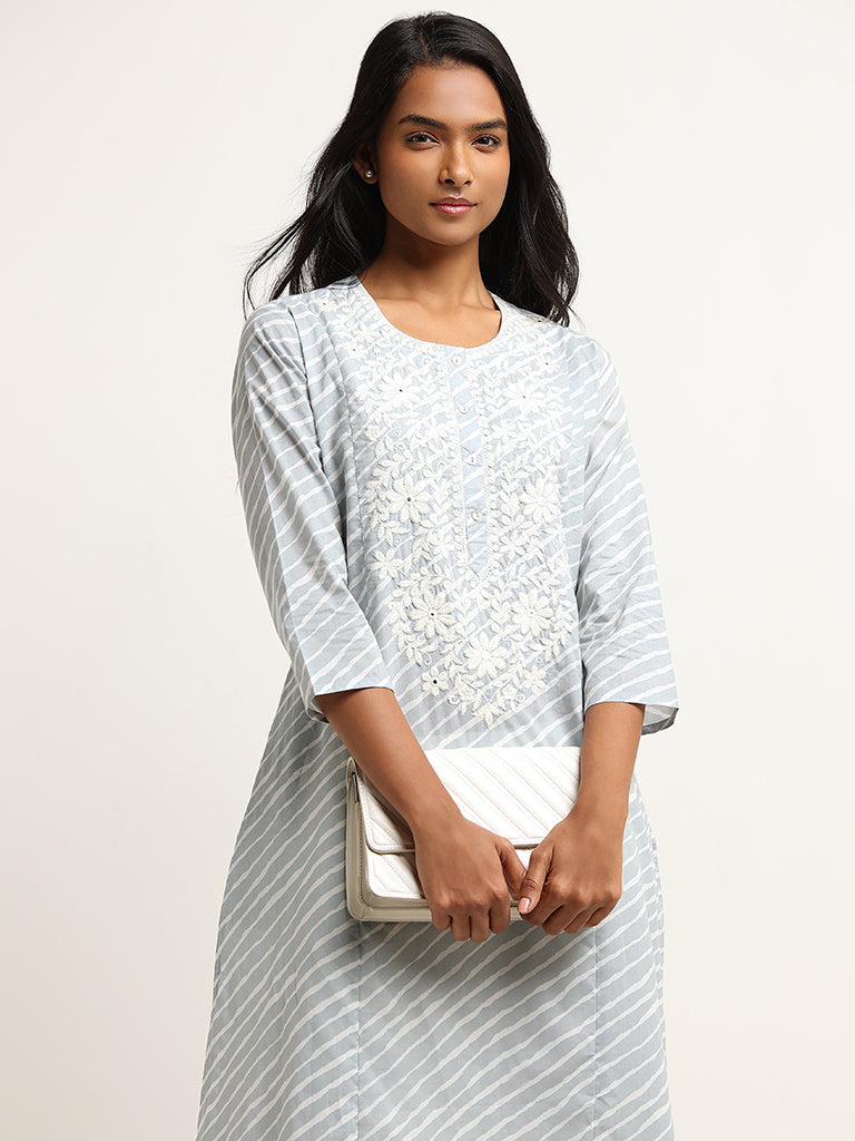 Utsa Blue Chikankari Cotton Kurta