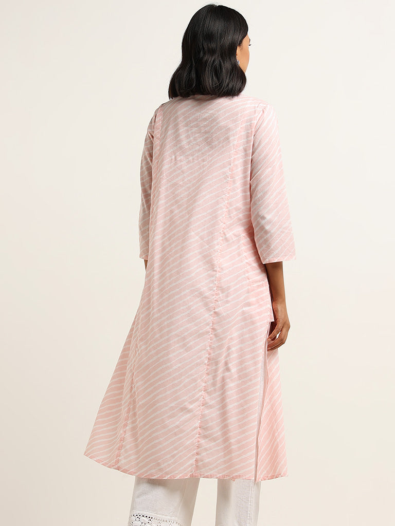 Utsa Pink Cotton A-line Chikankari Kurta