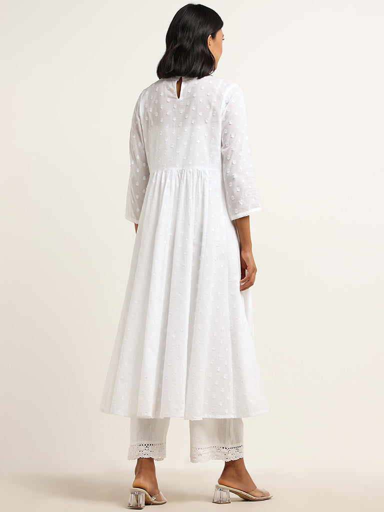 Utsa White Mirror Embroidered A-line Kurta