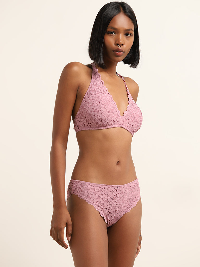 Superstar Dusty Pink Lace Brazilian Briefs