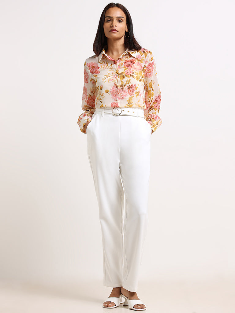 Wardrobe White Straight-Fit Trousers with Belt