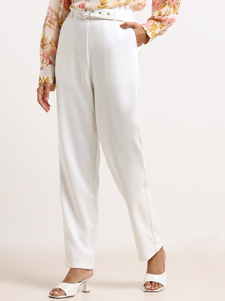 Wardrobe White Straight-Fit Trousers with Belt