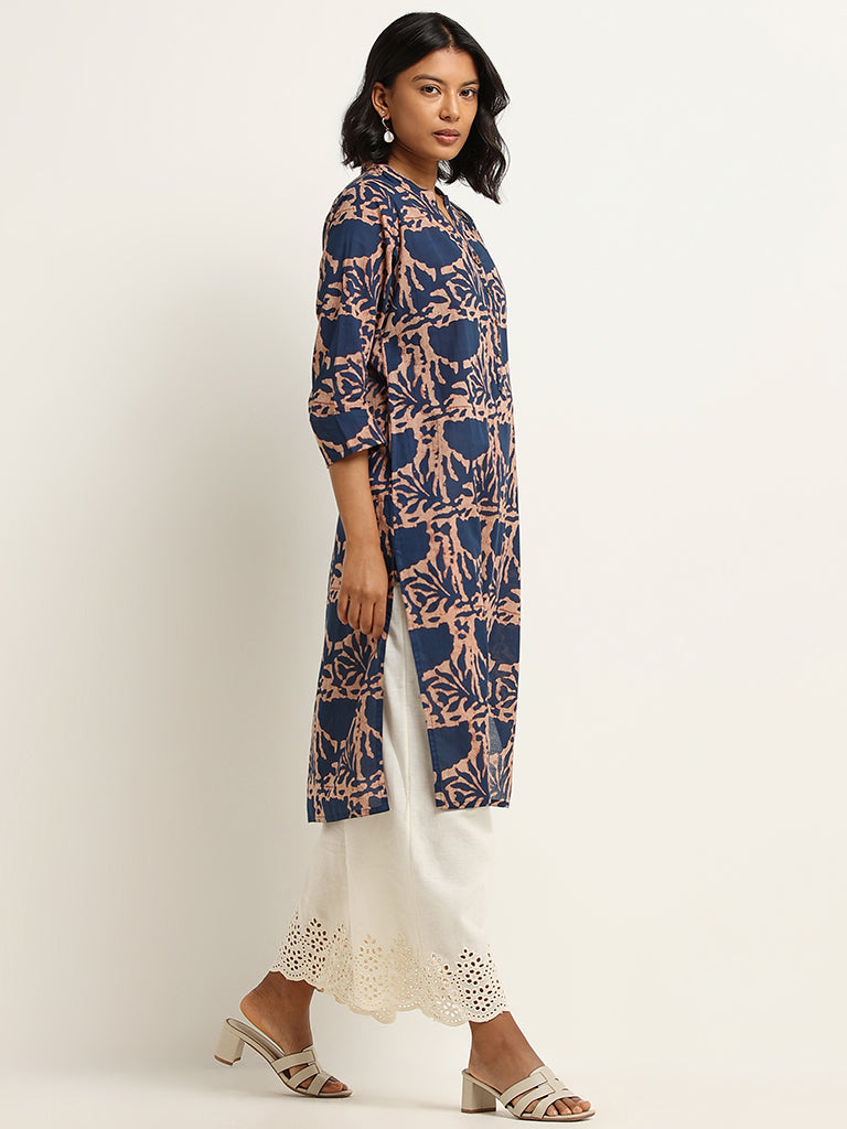 Utsa Blue Straight Fit Printed Kurta