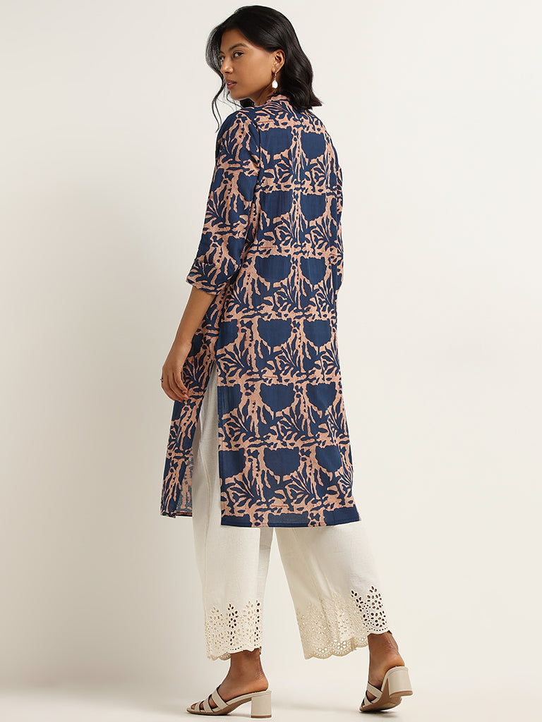 Utsa Blue Straight Fit Printed Kurta