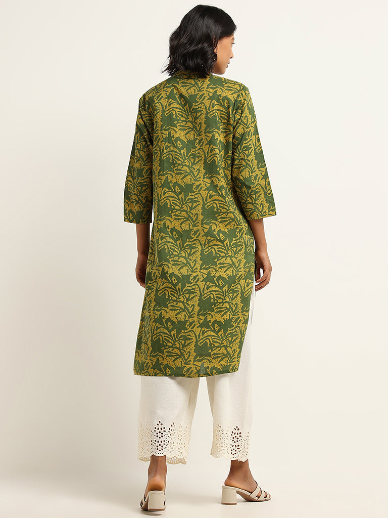 Utsa Green Straight Fit Printed Cotton Kurta