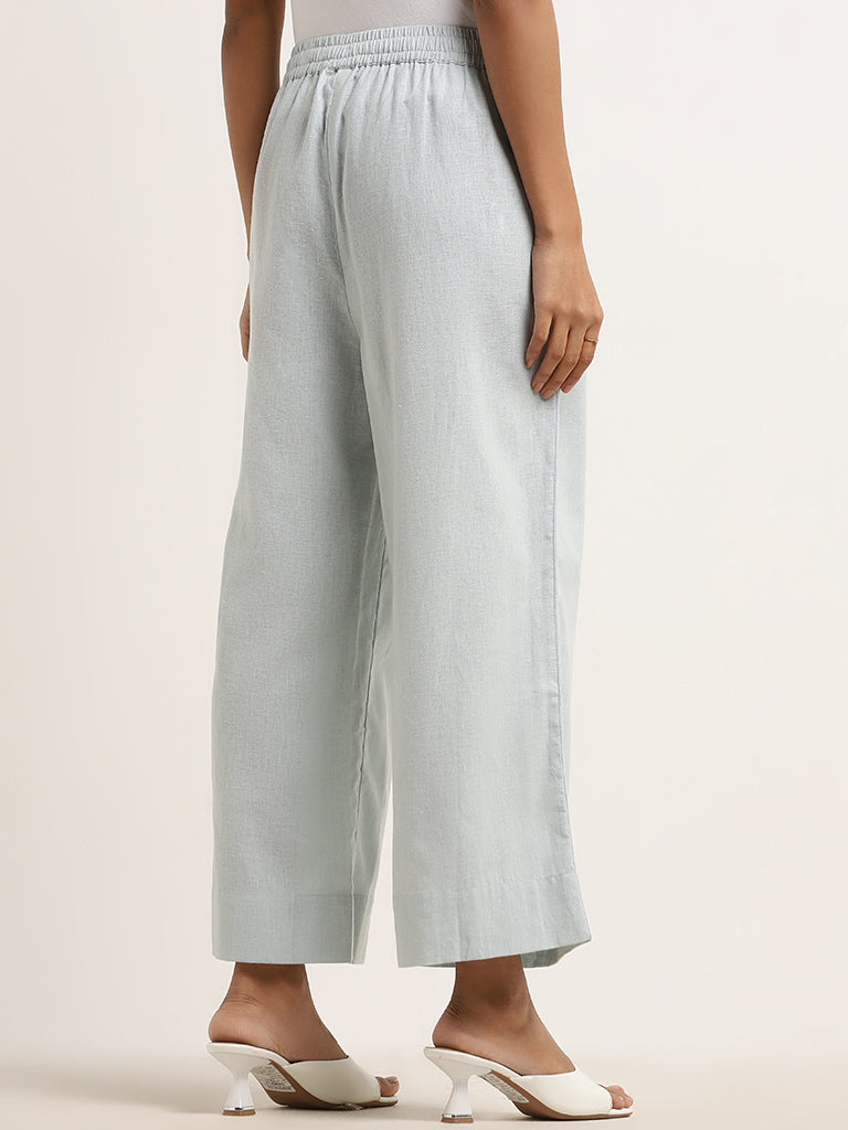 Zuba Light Blue Mid-Rise Cotton Palazzos