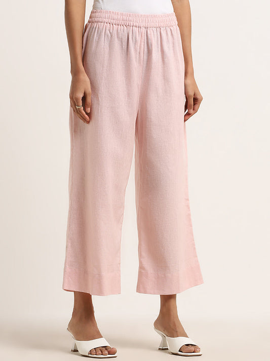 Zuba Pink Mid-Rise Cotton Palazzos