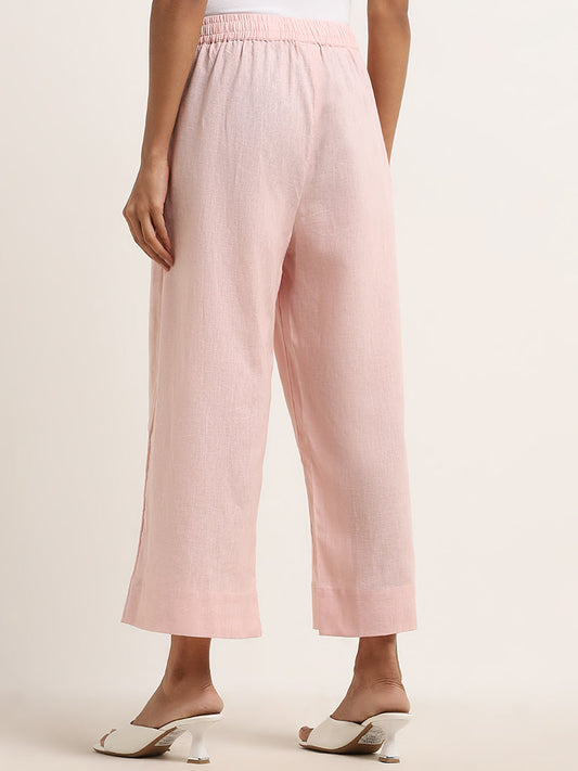 Zuba Pink Mid-Rise Cotton Palazzos