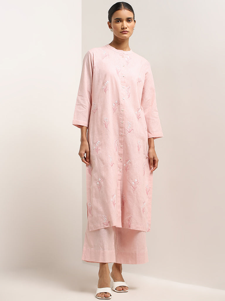 Zuba Pink Mid-Rise Cotton Palazzos