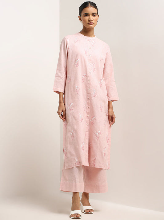 Zuba Pink Mid-Rise Cotton Palazzos