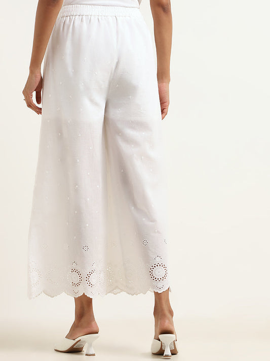 Zuba White Cotton Schiffli Pants