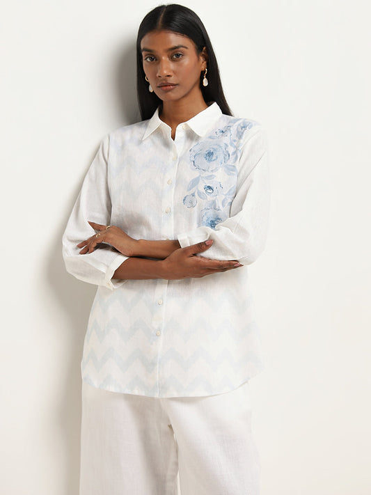 Zuba Blue Floral Printed Straight Cotton Tunic