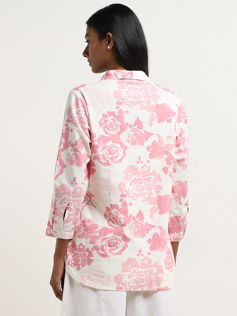 Zuba Pink Rose Pattern Straight Cotton Tunic