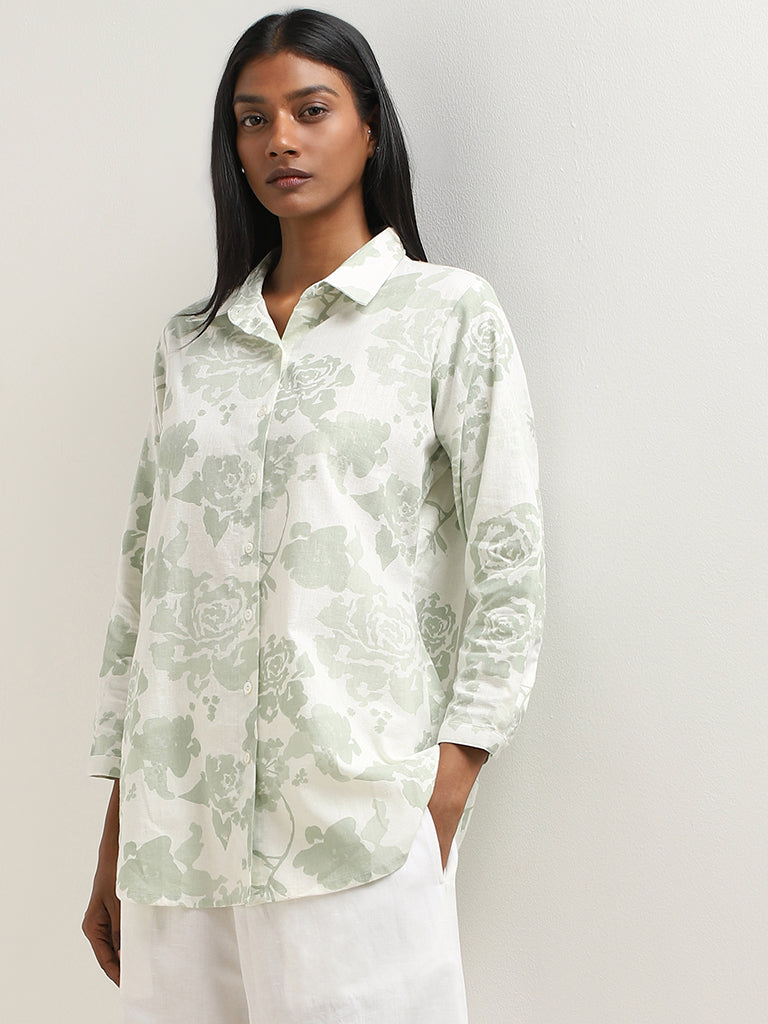 Zuba Sage Rose Pattern Straight Cotton Tunic