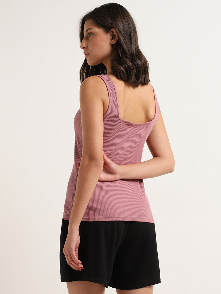 Wunderlove Pink Cotton Blend Ribbed Camisole