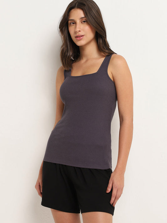 Wunderlove Dark Grey Cotton Blend Ribbed Camisole