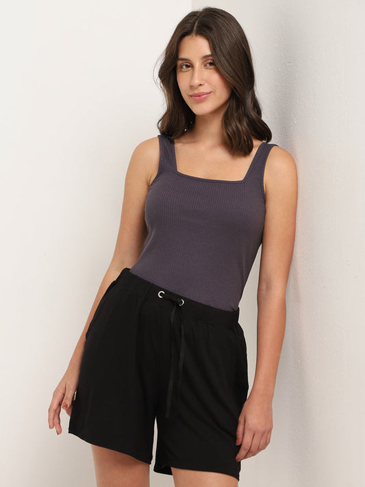 Wunderlove Dark Grey Cotton Blend Ribbed Camisole