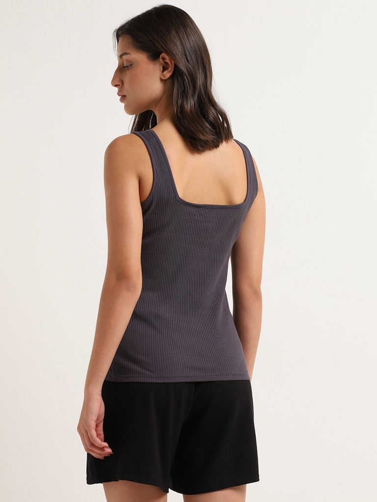 Wunderlove Dark Grey Cotton Blend Ribbed Camisole