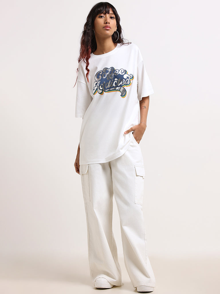 Nuon White Cotton Over-Sized T-Shirt