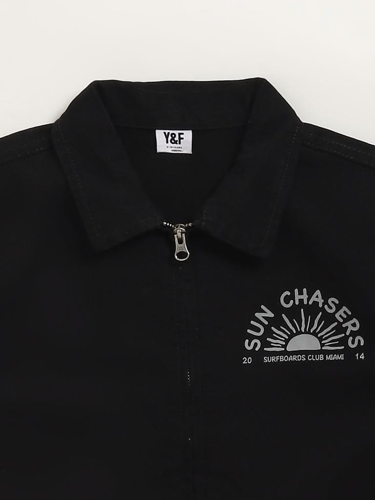 Y&F Kids Black Printed Zipper Shirt