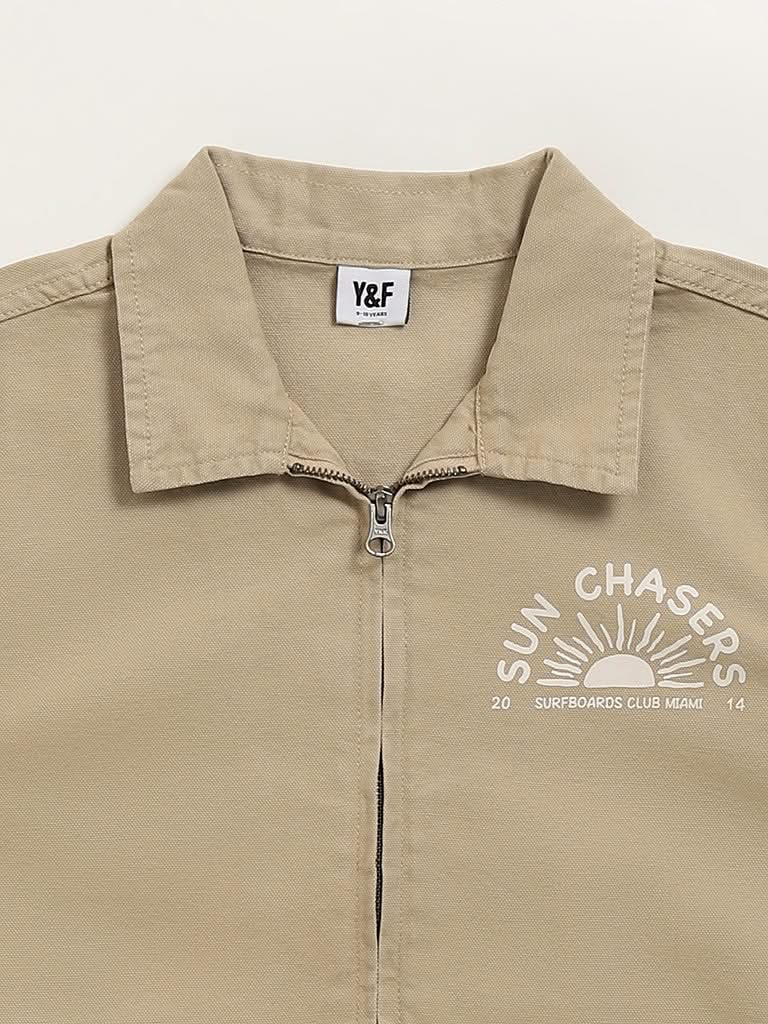 Y&F Kids Beige Printed Zipper Shirt