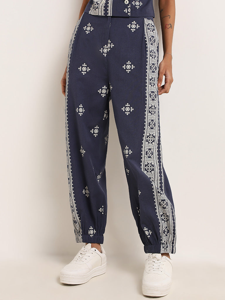 Bombay Paisley Navy Printed Cotton Ethnic Pants