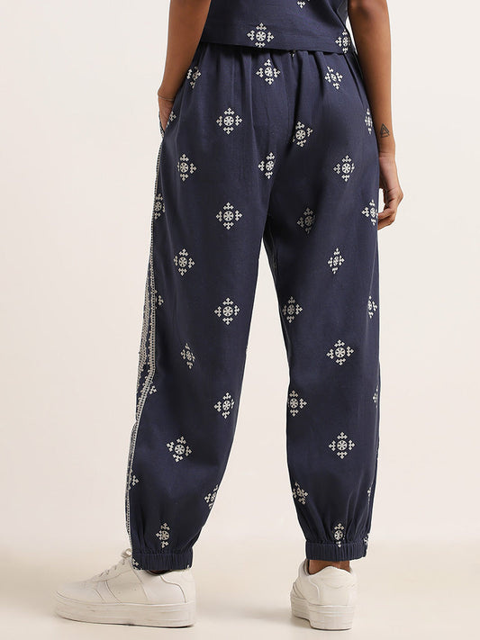 Bombay Paisley Navy Printed Cotton Ethnic Pants