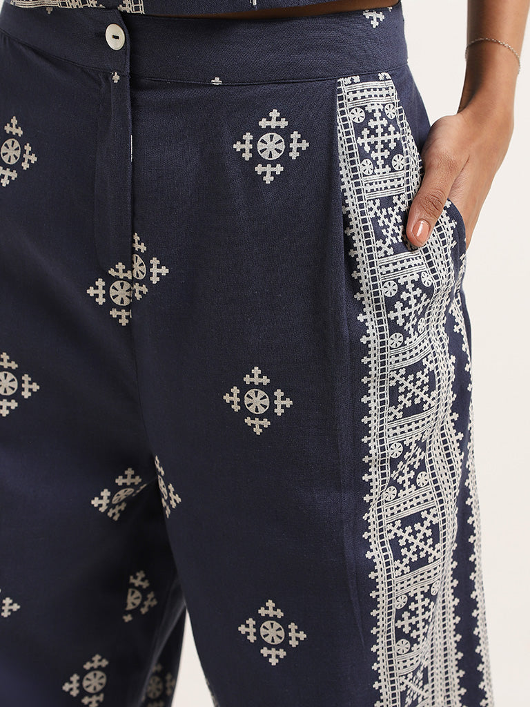 Bombay Paisley Navy Printed Cotton Ethnic Pants