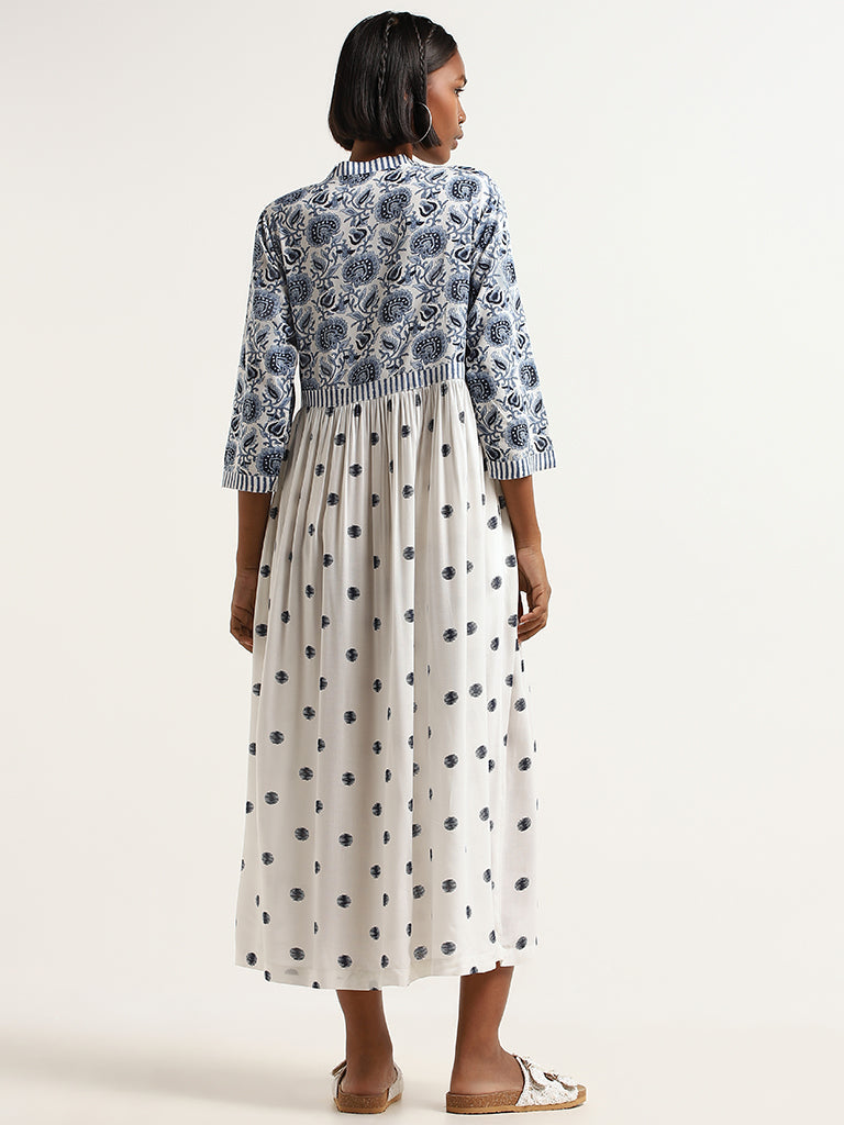 Bombay Paisley White Floral A-Line Dress