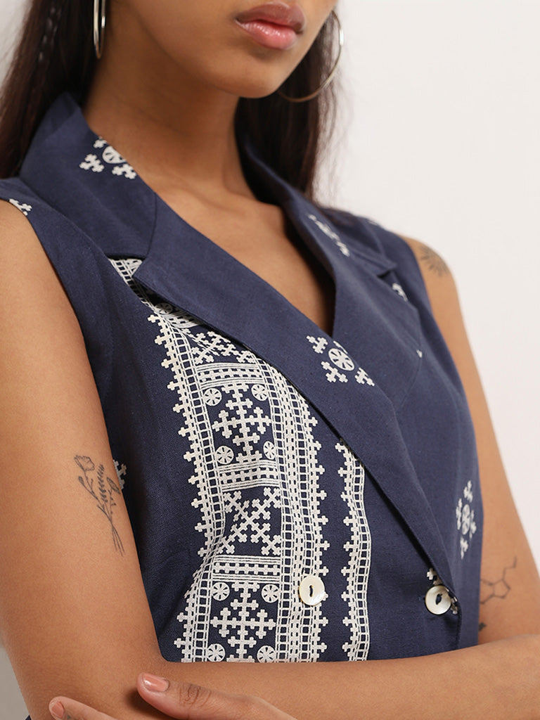 Bombay Paisley Navy Printed Cotton Vest Top