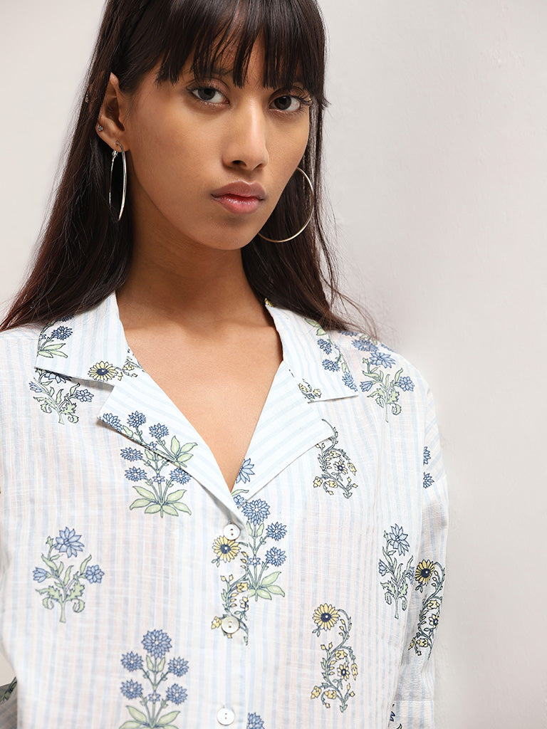 Bombay Paisley White Floral Cotton Crop Shirt