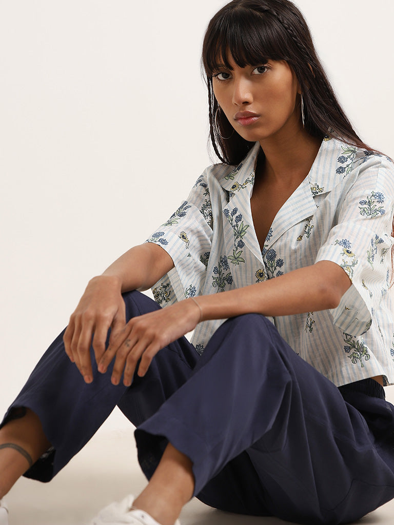 Bombay Paisley White Floral Cotton Crop Shirt