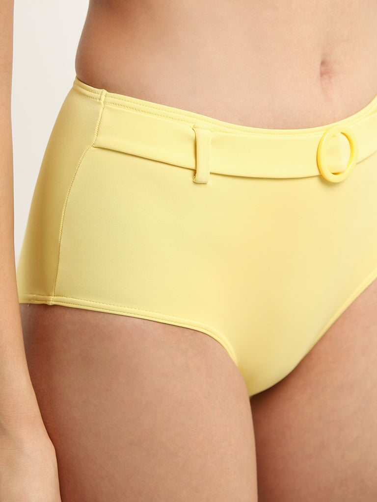 Wunderlove Swimwear Yellow High-Waist Belted Brief