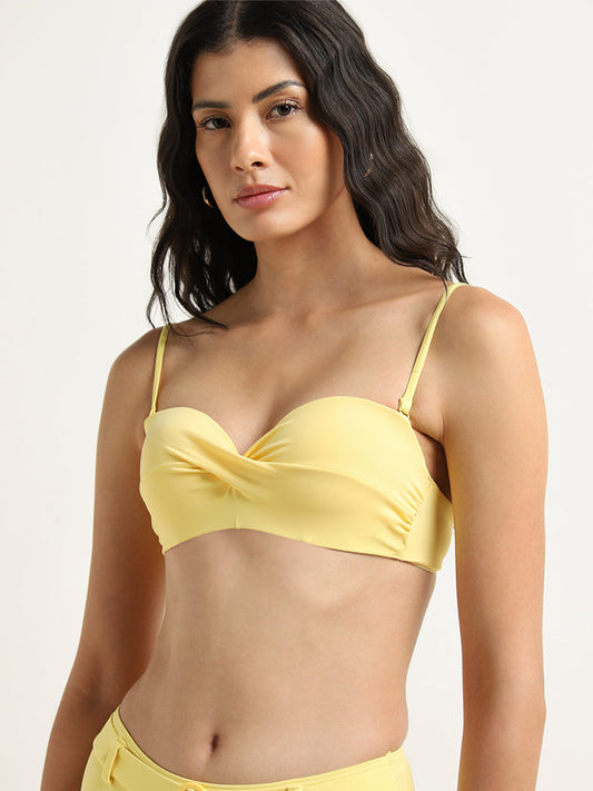 Wunderlove Swimwear Yellow Twisted Bandeau Bra