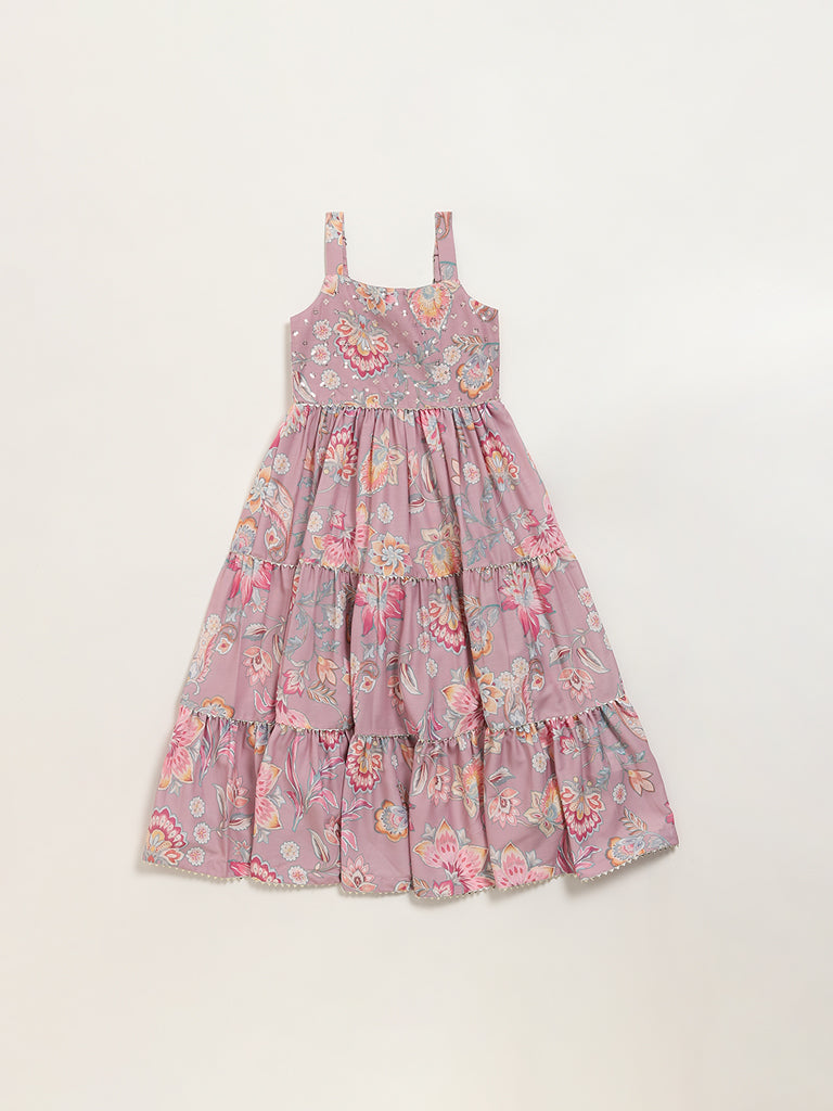 Utsa Kids Lilac Strappy Printed Dress (2 - 8yrs)