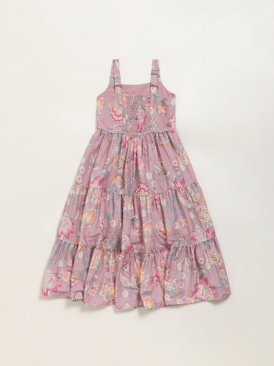 Utsa Kids Lilac Strappy Printed Dress (2 - 8yrs)