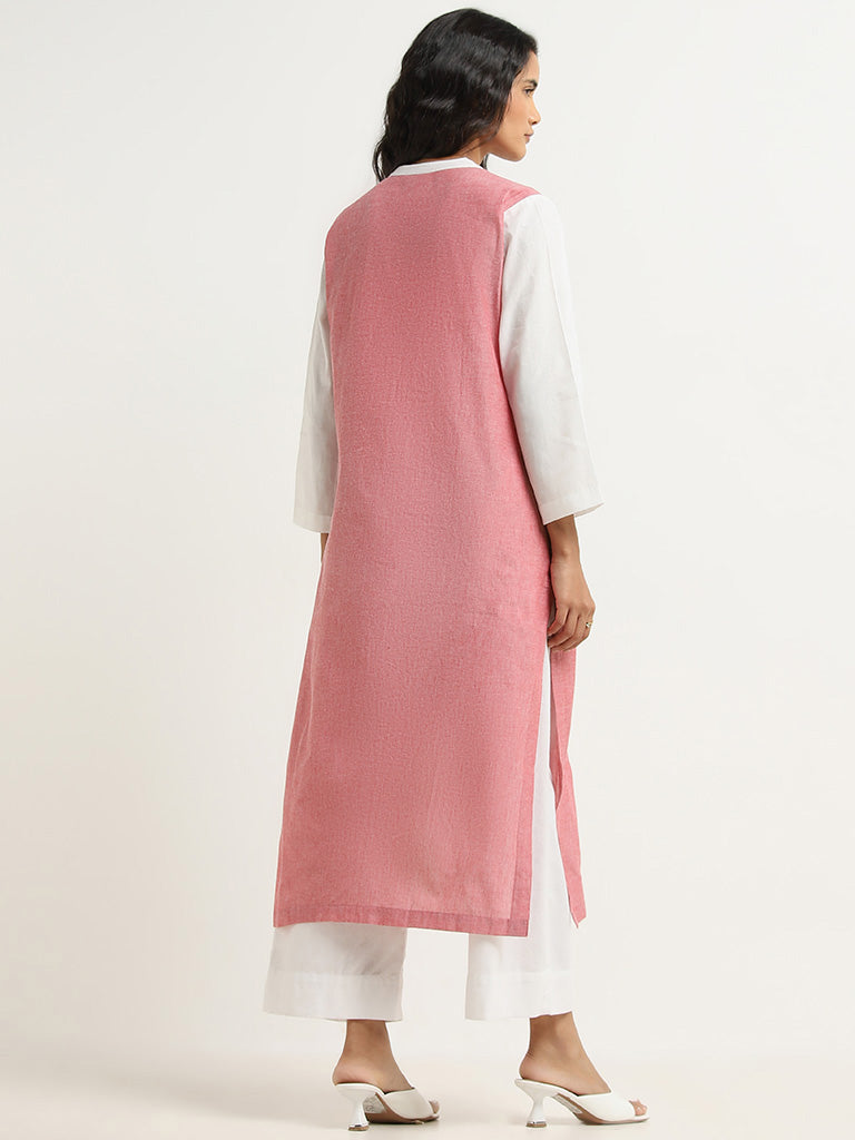 Utsa Red Handloom-Inspired Straight Cotton Kurta