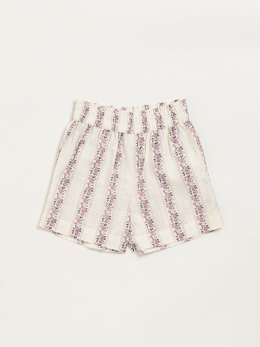 Utsa Kids Off-White Ditsy Floral Cotton Shorts (2 - 8yrs)