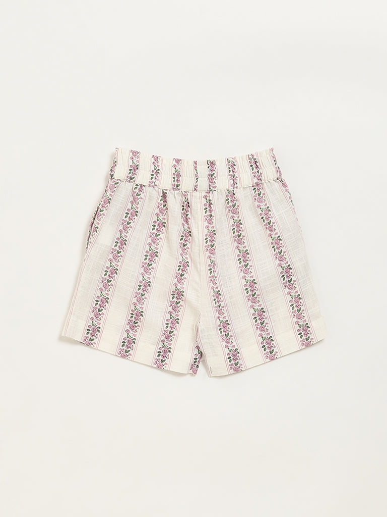 Utsa Kids Off-White Ditsy Floral Cotton Shorts (2 - 8yrs)