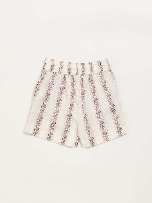 Utsa Kids Off-White Ditsy Floral Cotton Shorts (2 - 8yrs)