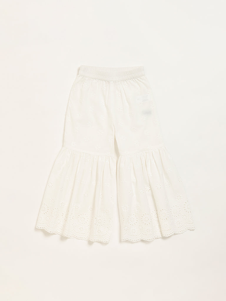 Utsa Kids White Schiffli Flared Sharara (2 - 8yrs)