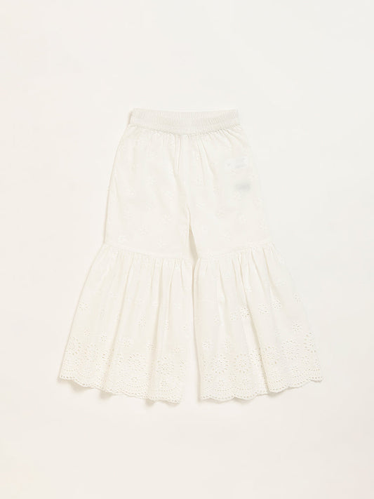 Utsa Kids White Schiffli Flared Sharara (2 - 8yrs)