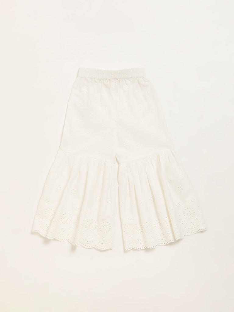 Utsa Kids White Schiffli Flared Sharara (2 - 8yrs)