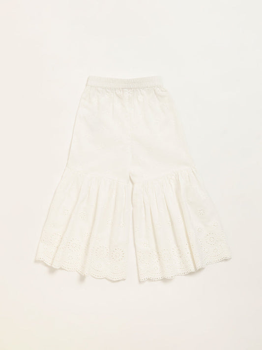 Utsa Kids White Schiffli Flared Sharara (2 - 8yrs)