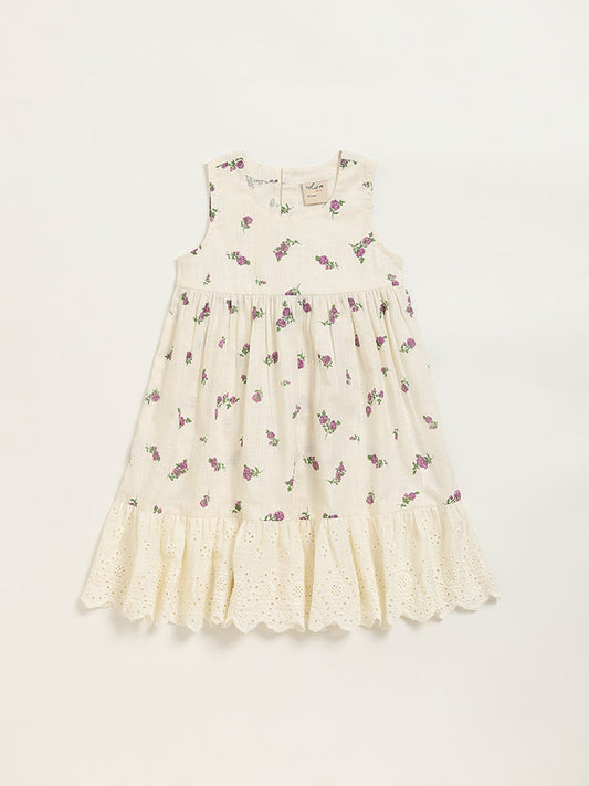 Utsa Kids White Floral Design Cotton Dress (2 - 8yrs)